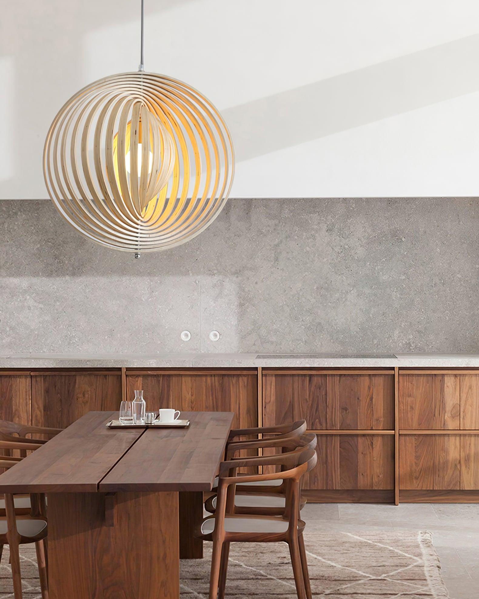 Pendant Lamp Wood Rings Sphere Organic Minimalist Ambient - Letslighting