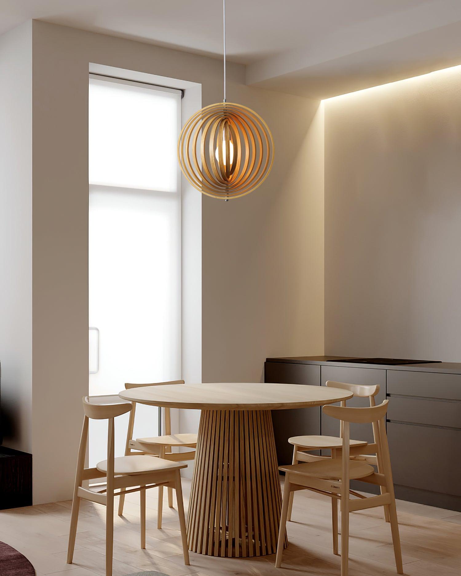 Pendant Lamp Wood Rings Sphere Organic Minimalist Ambient - Letslighting
