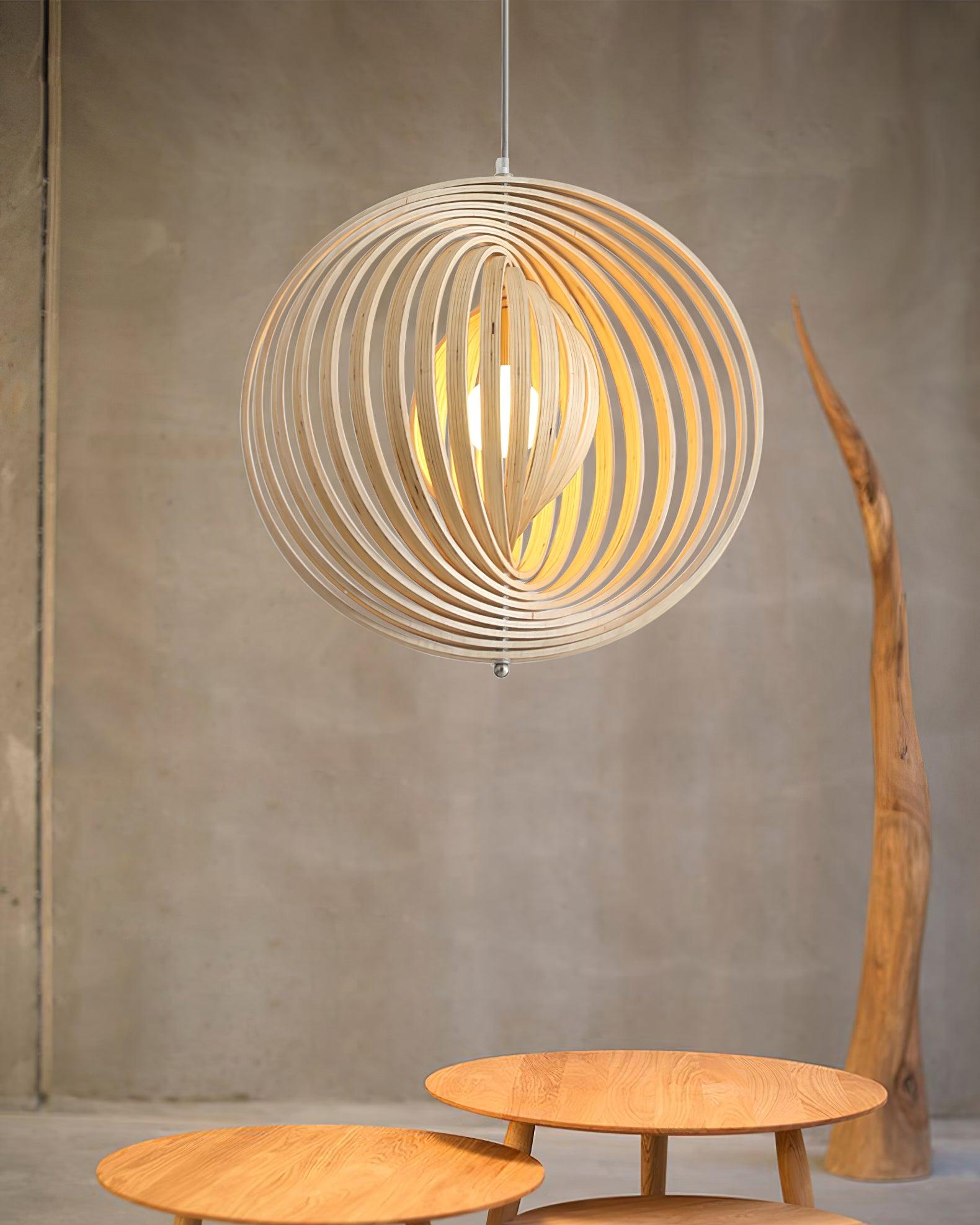 Pendant Lamp Wood Rings Sphere Organic Minimalist Ambient - Letslighting