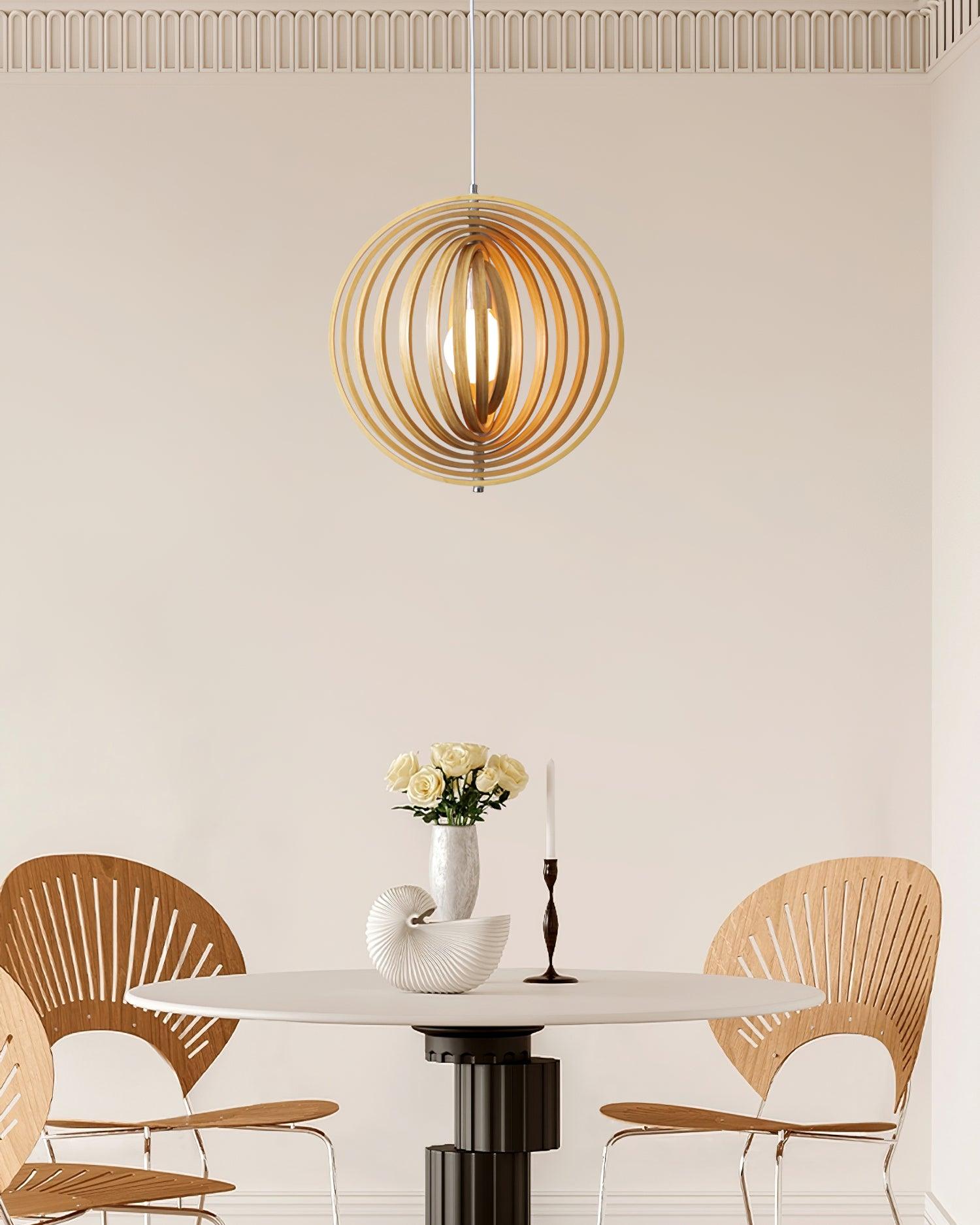 Pendant Lamp Wood Rings Sphere Organic Minimalist Ambient - Letslighting