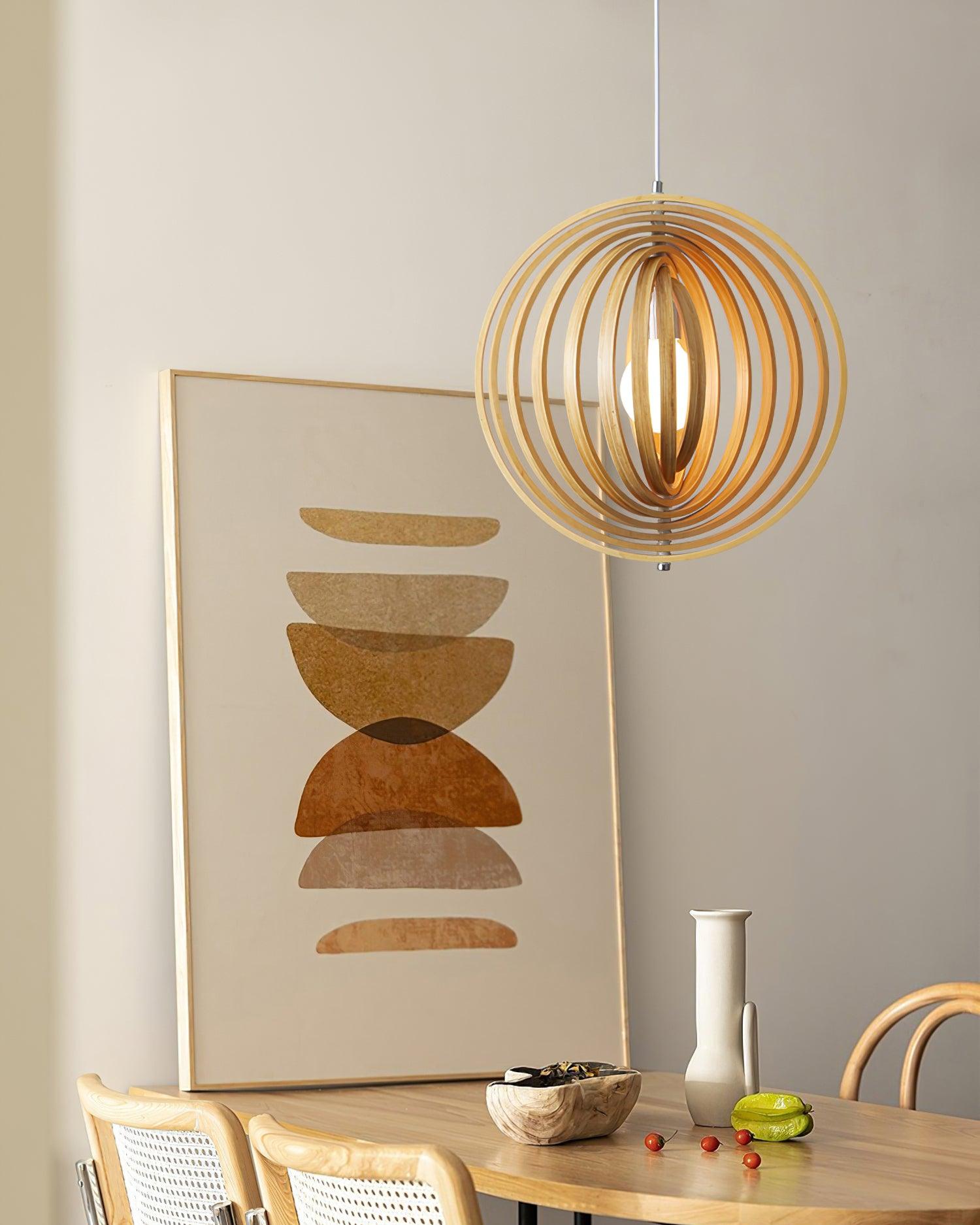 Pendant Lamp Wood Rings Sphere Organic Minimalist Ambient - Letslighting