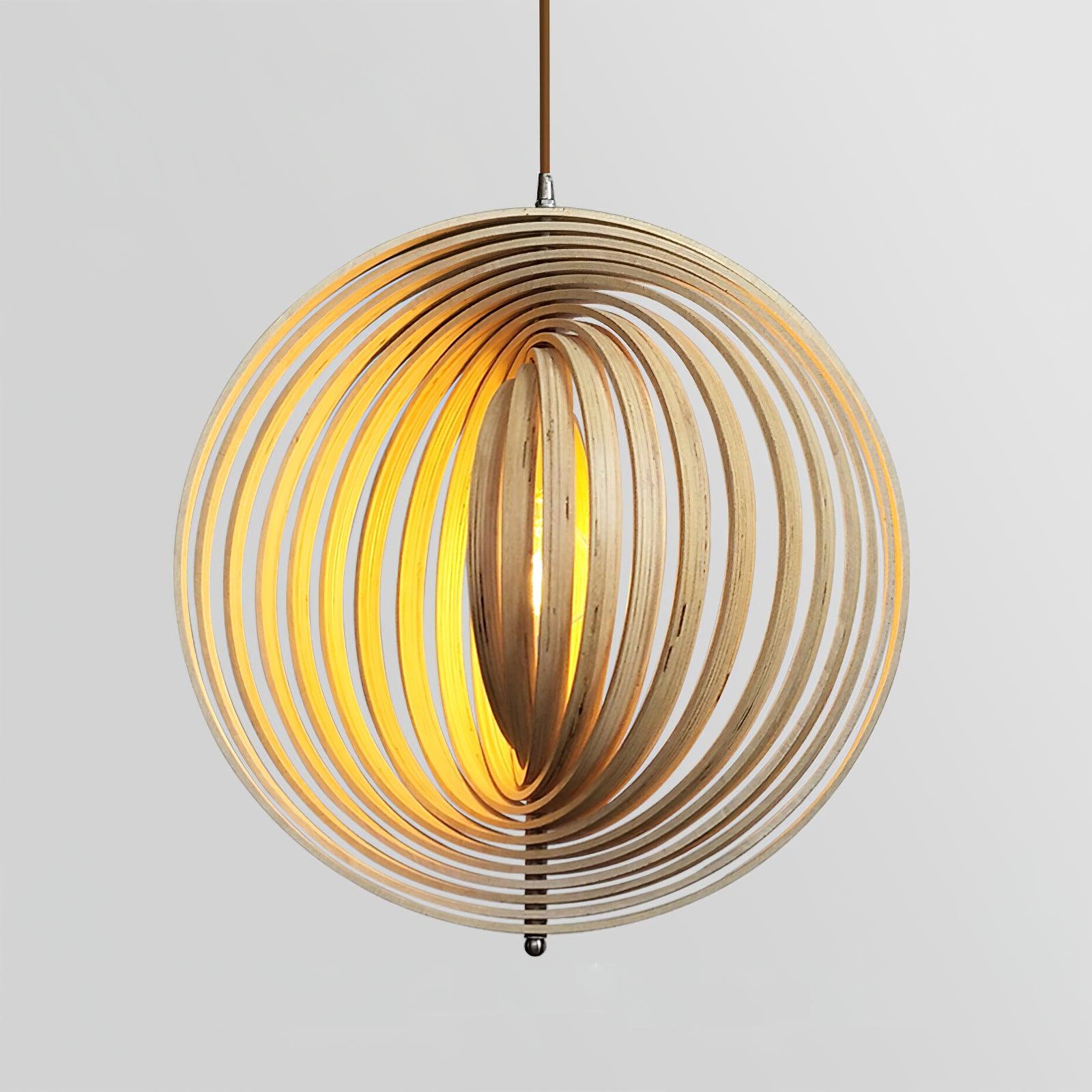 Pendant Lamp Wood Rings Sphere Organic Minimalist Ambient - Letslighting