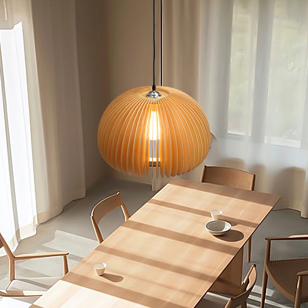 Solara Pendant Lamp Wood Pumpkin Dome Nordic - Letslighting