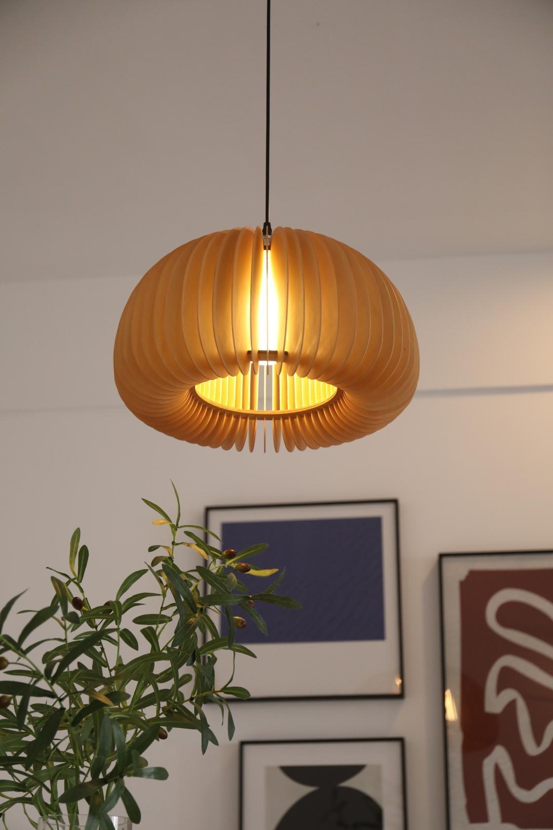 Solara Pendant Lamp Wood Pumpkin Dome Nordic - Letslighting