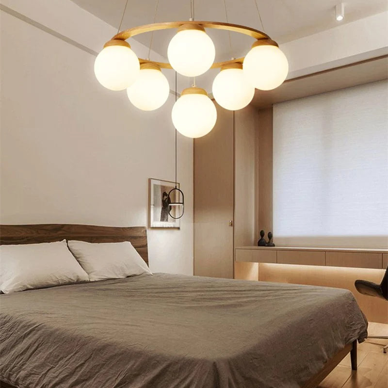 Valentina LED Suspension Bois Verre Blanc Salon/Chambre À Coucher - Neutralighting