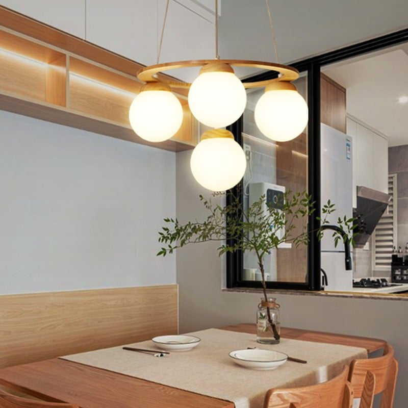 Valentina LED Suspension Bois Verre Blanc Salon/Chambre À Coucher - Neutralighting