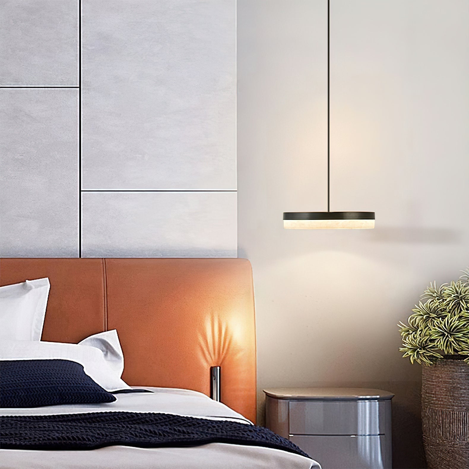Utalion Modern Minimalist Metal Alabaster Pendant Light - Lamp Copper