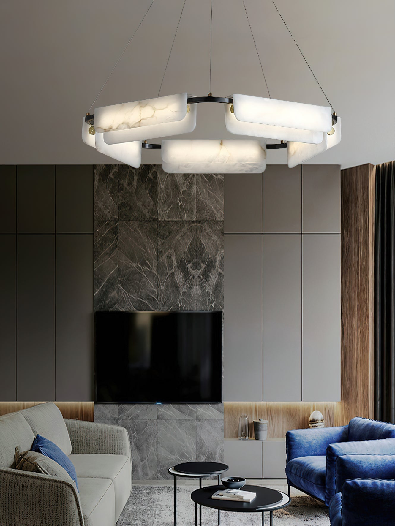 Syphaen Postmodern Luxury Metal Alabaster Chandelier - Lamp Copper