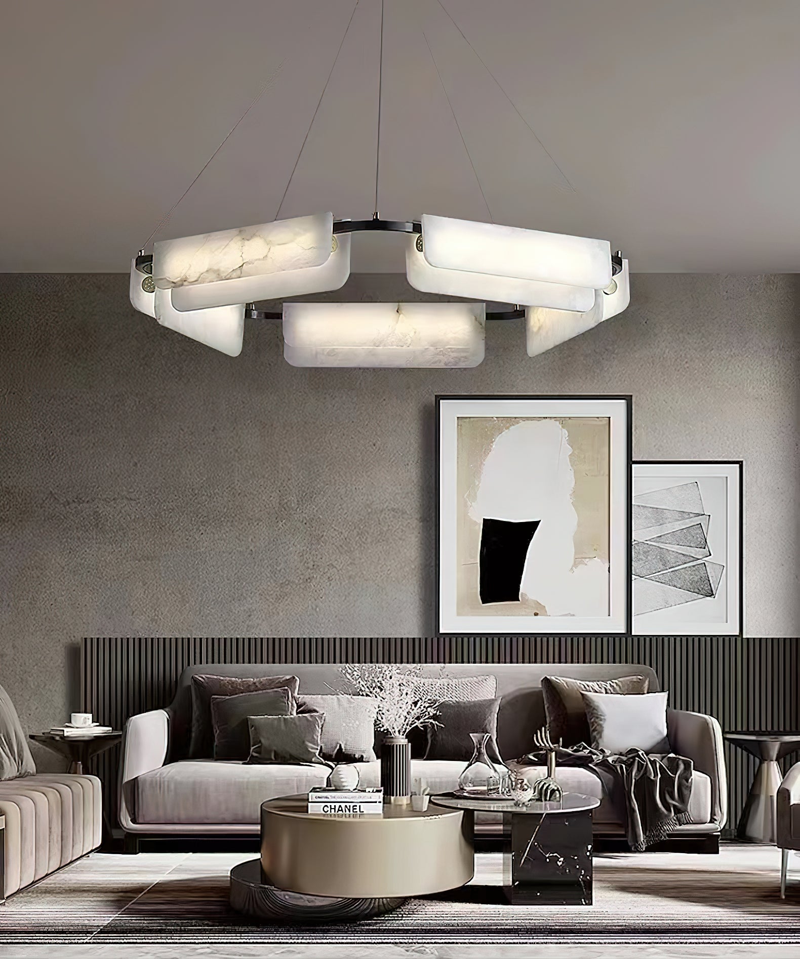 Syphaen Postmodern Luxury Metal Alabaster Chandelier - Lamp Copper