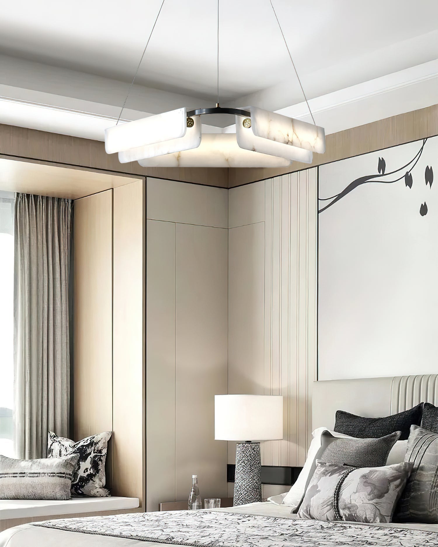Syphaen Postmodern Luxury Metal Alabaster Chandelier - Lamp Copper