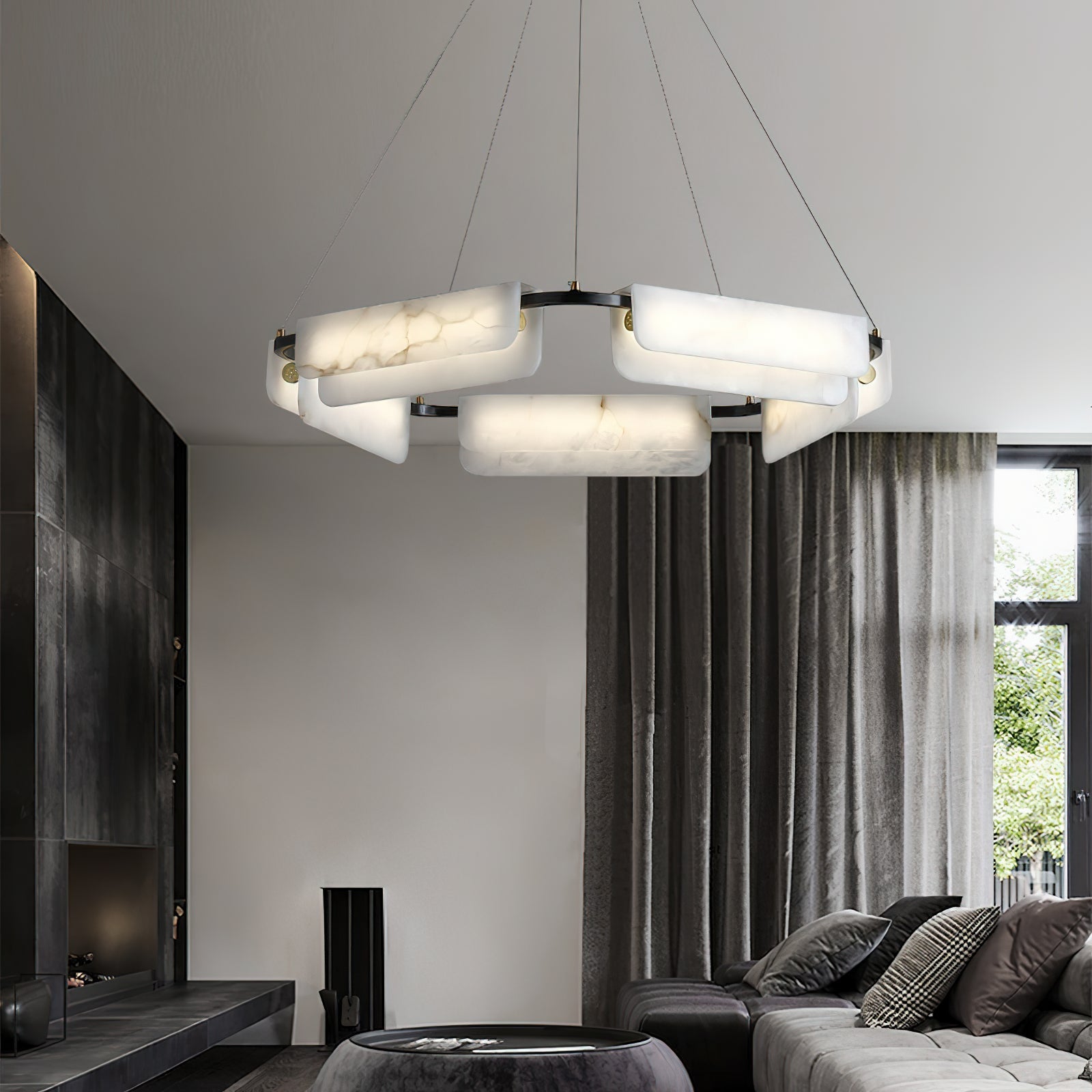 Syphaen Postmodern Luxury Metal Alabaster Chandelier - Lamp Copper