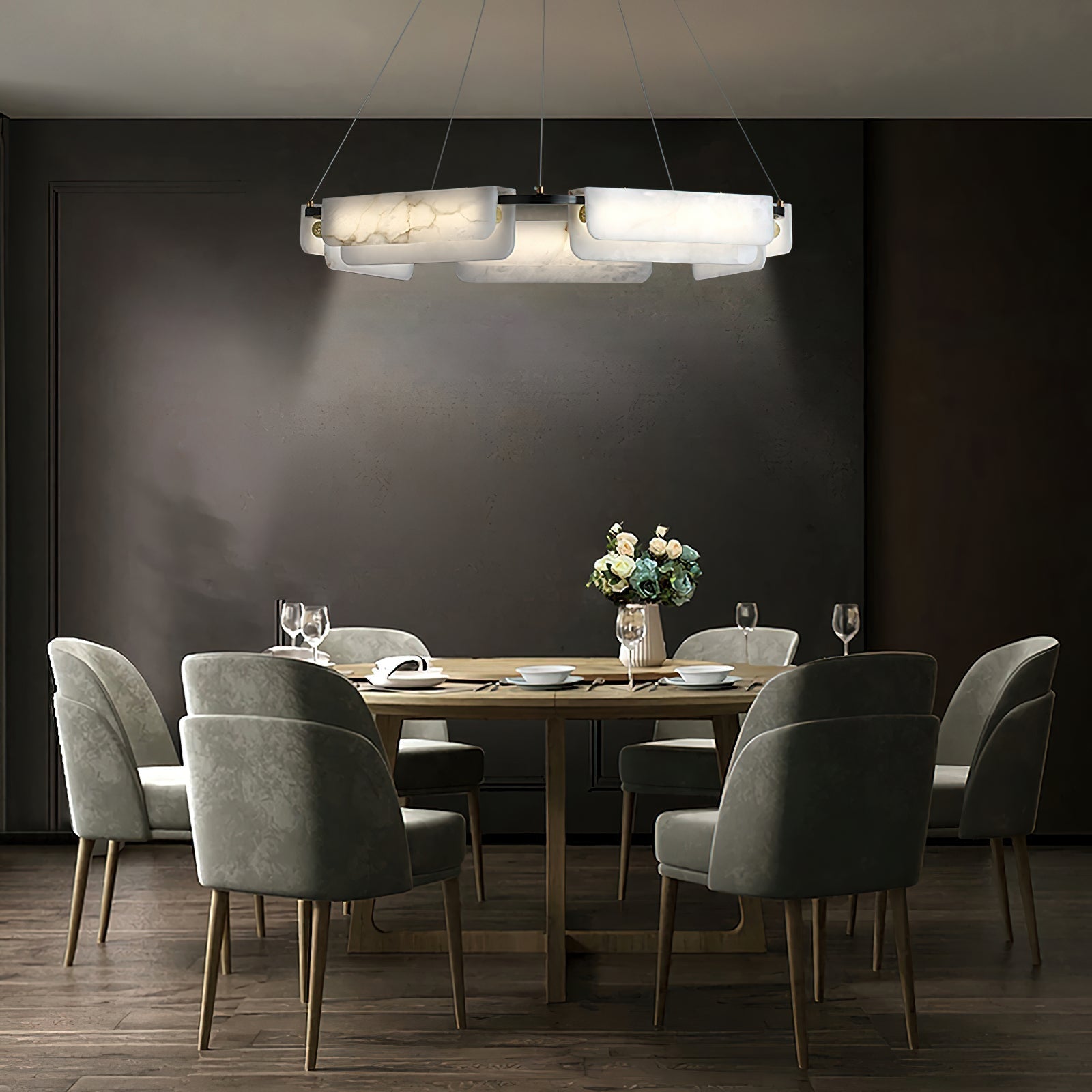 Syphaen Postmodern Luxury Metal Alabaster Chandelier - Lamp Copper