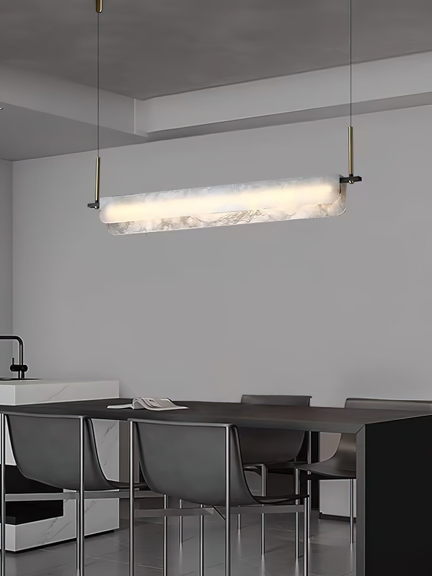 Eshaisra Modern Minimalist Metal Alabaster Pendant Light - Lamp Copper