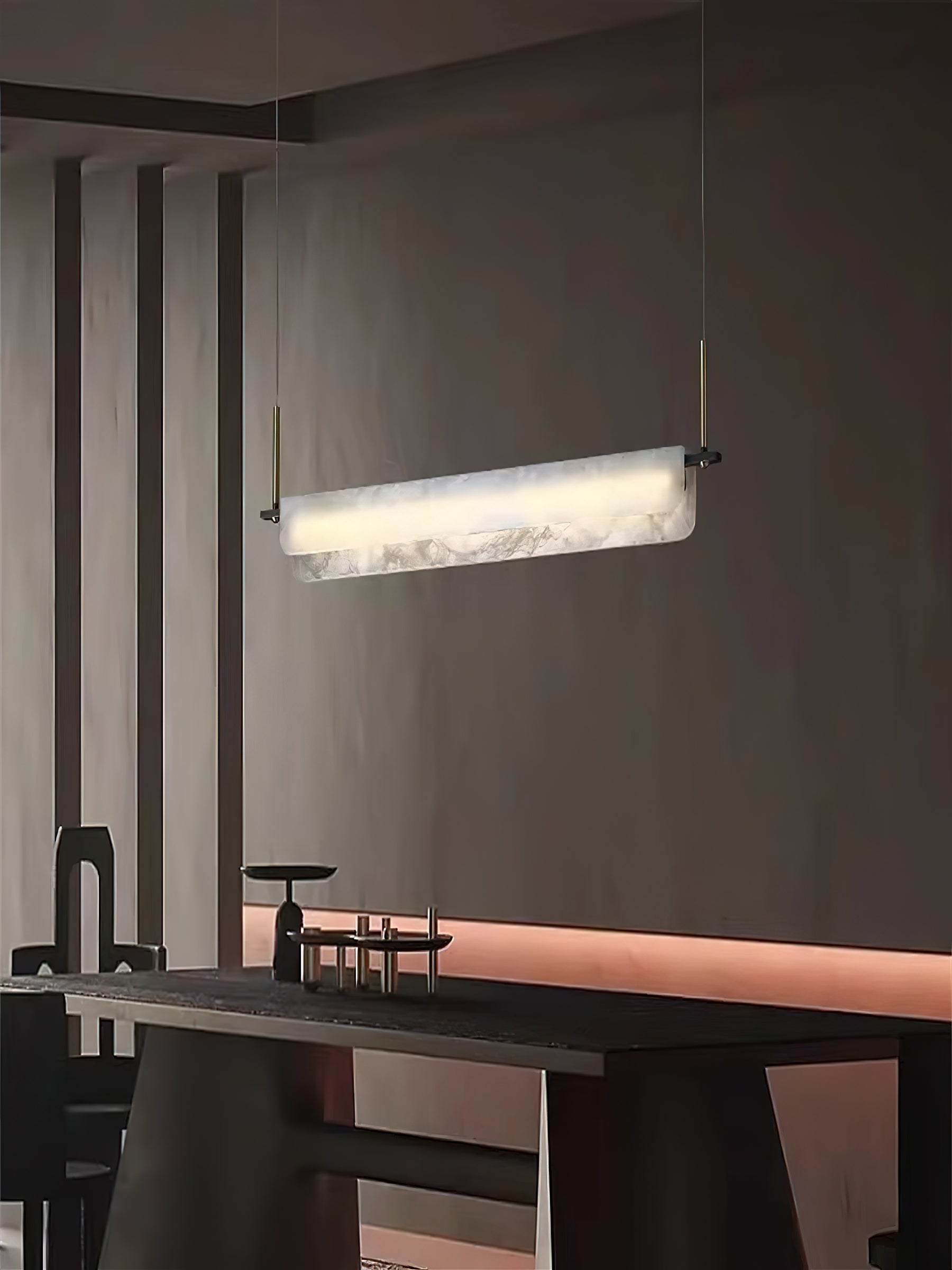 Eshaisra Modern Minimalist Metal Alabaster Pendant Light - Lamp Copper
