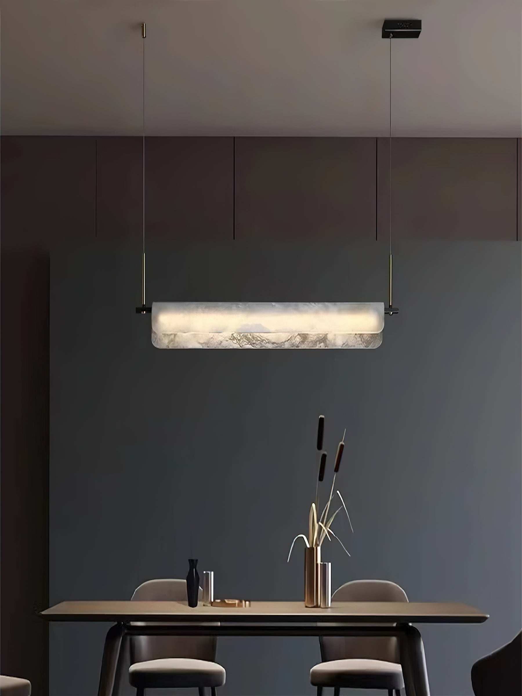 Eshaisra Modern Minimalist Metal Alabaster Pendant Light - Lamp Copper