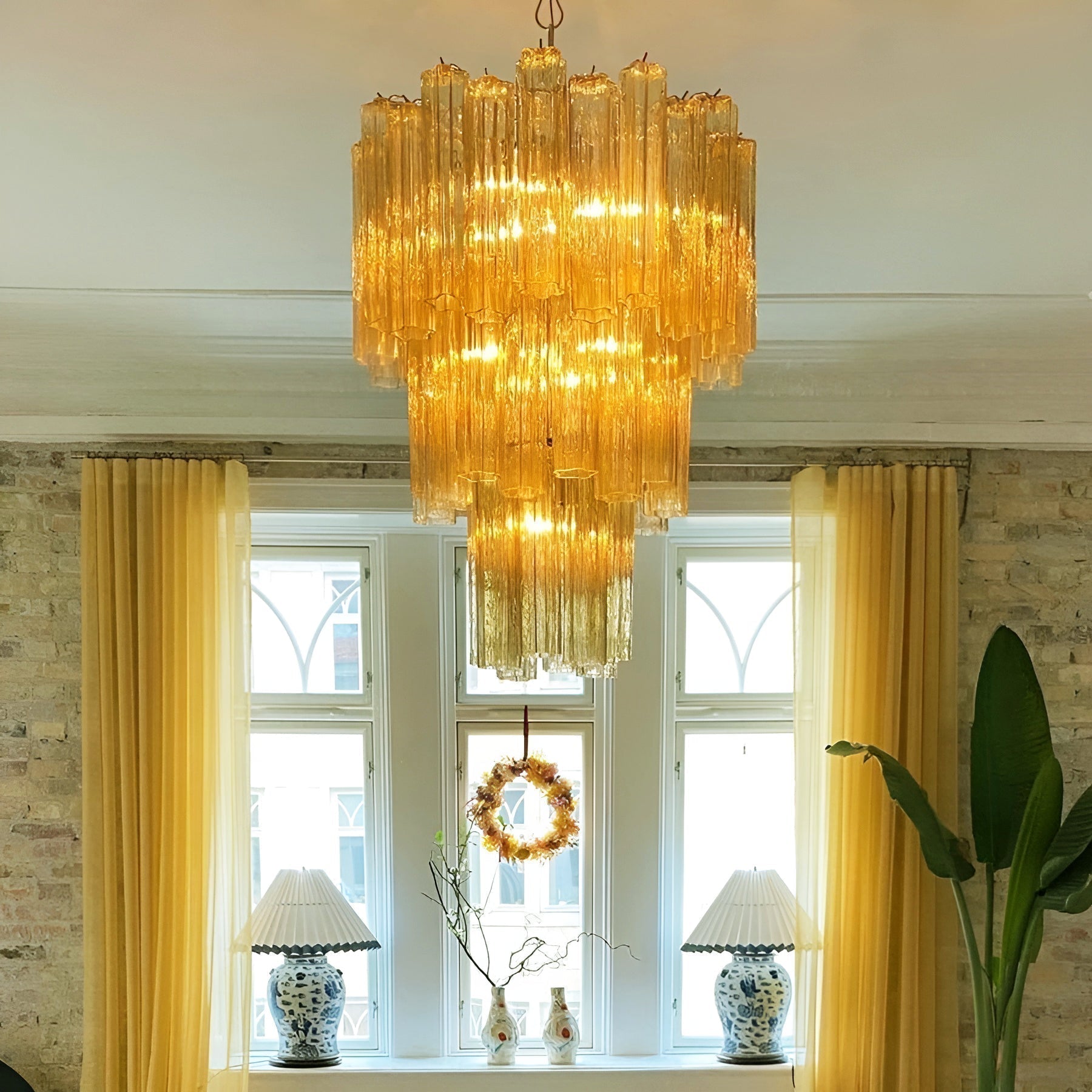 Aurora Chandelier Yellow Glass Tube Tiered Warm - Letslighting