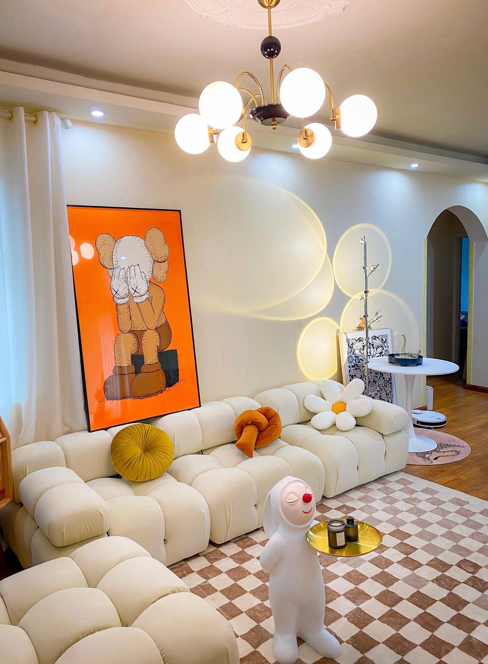 Lustra Chandelier Cadre en Tige et Blanc - Neutralighting