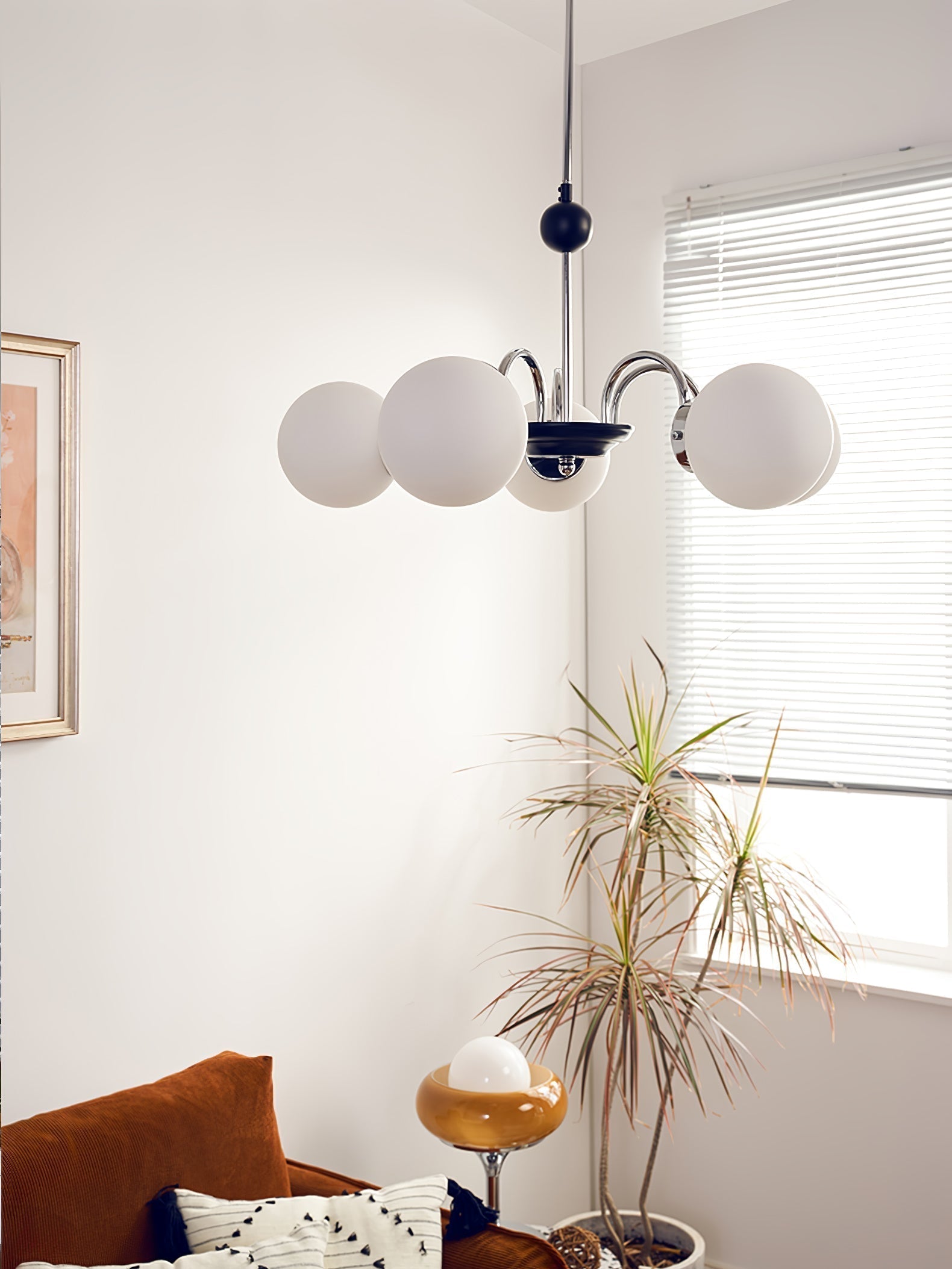 Lustra Chandelier Cadre en Tige et Blanc - Neutralighting