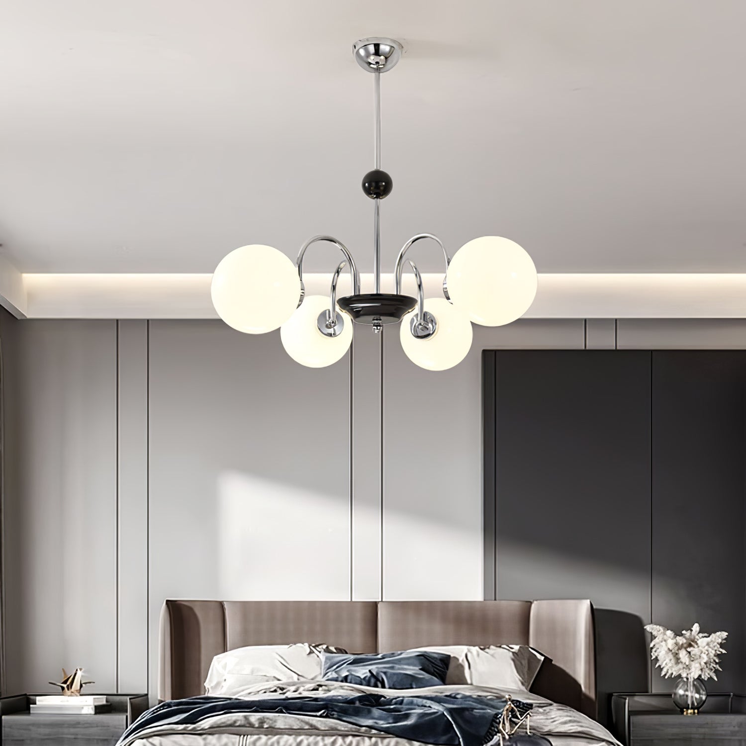 Lustra Chandelier Cadre en Tige et Blanc - Neutralighting