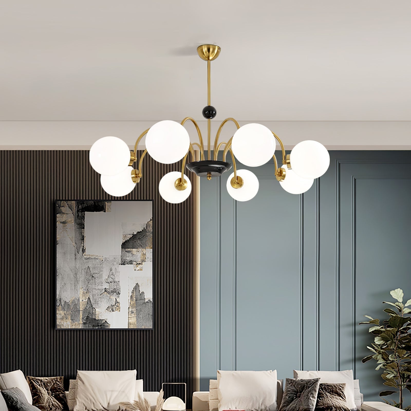 Lustra Chandelier Cadre en Tige et Blanc - Neutralighting