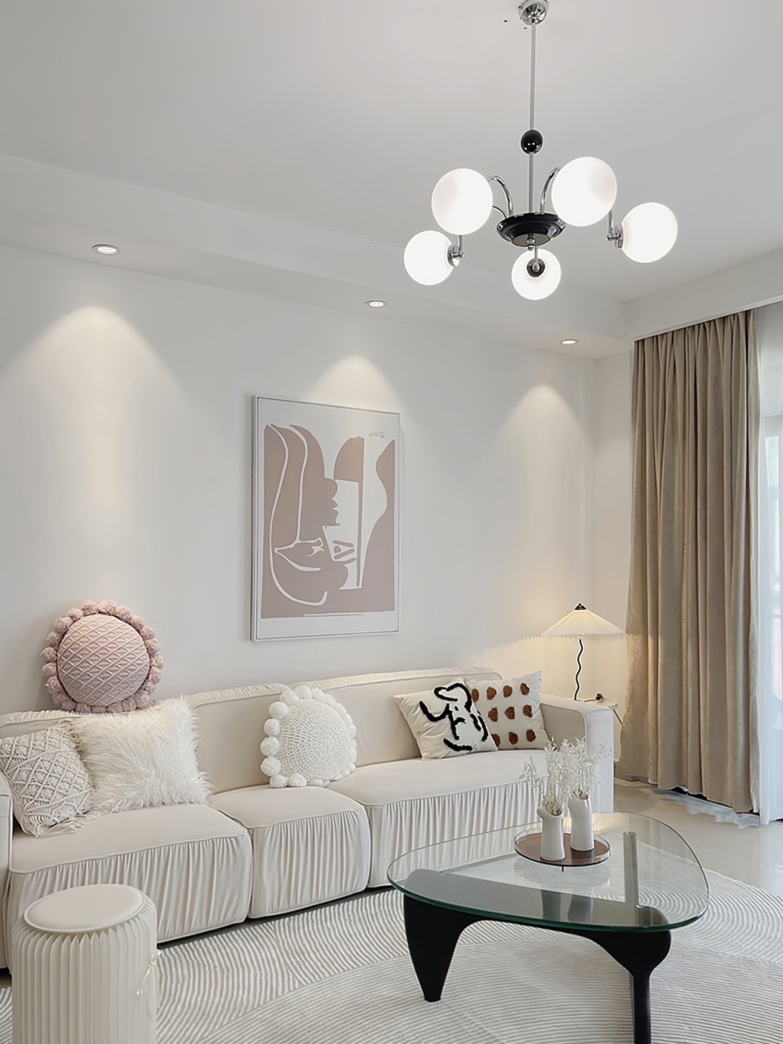 Lustra Chandelier Cadre en Tige et Blanc - Neutralighting