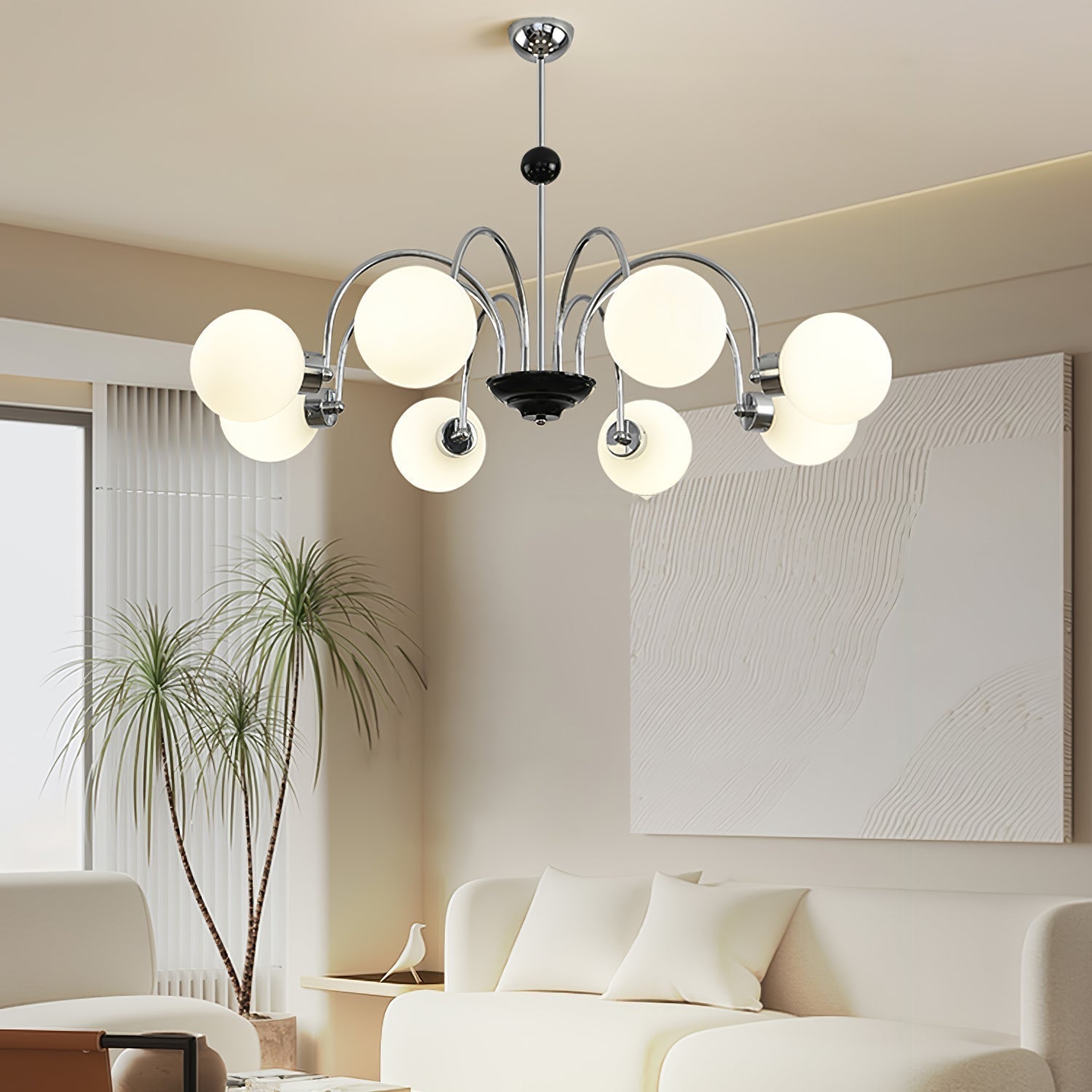 Lustra Chandelier Cadre en Tige et Blanc - Neutralighting