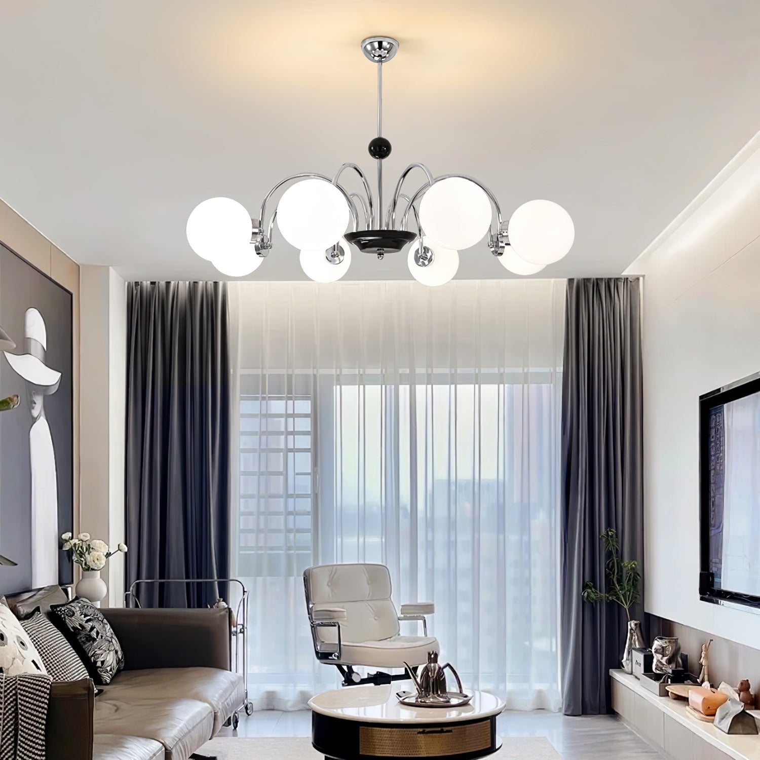 Lustra Chandelier Cadre en Tige et Blanc - Neutralighting