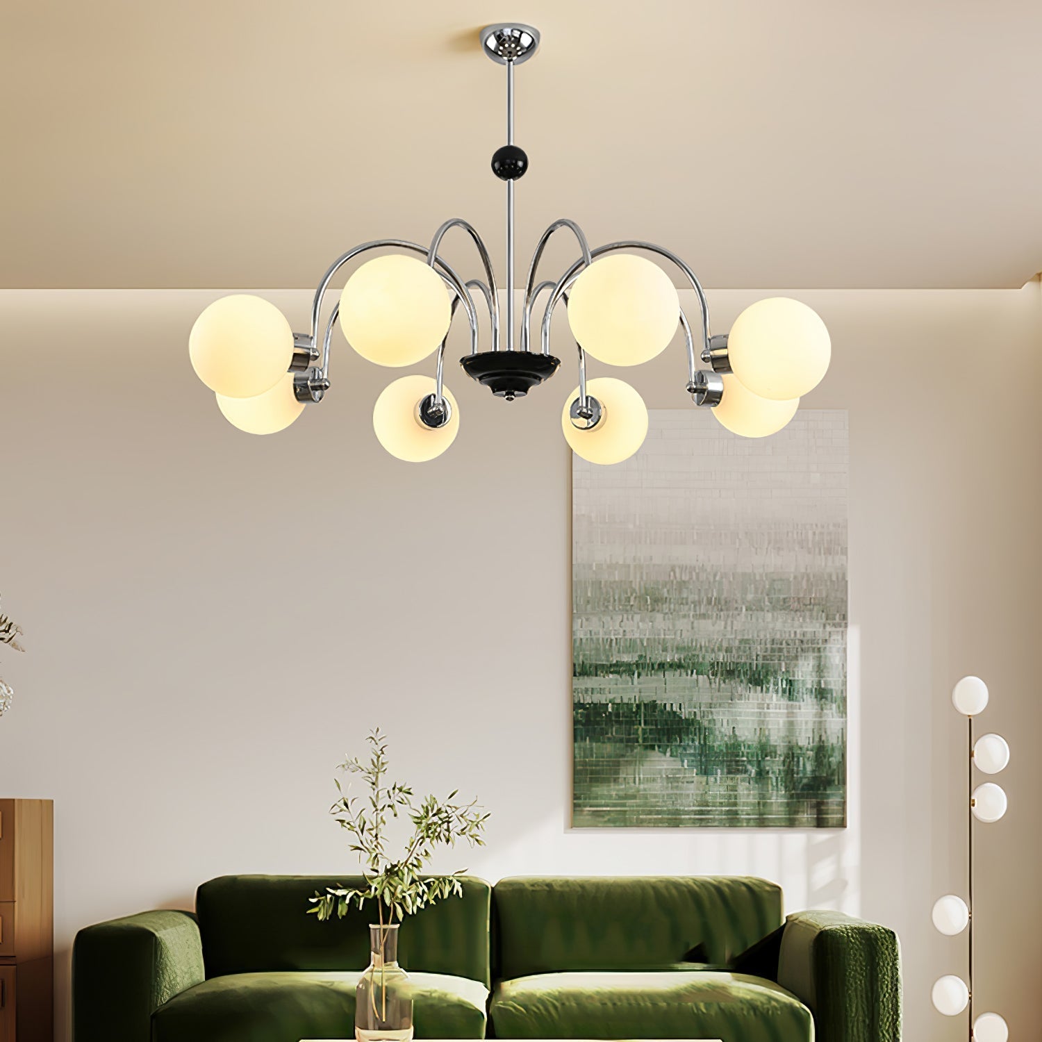 Lustra Chandelier Cadre en Tige et Blanc - Neutralighting