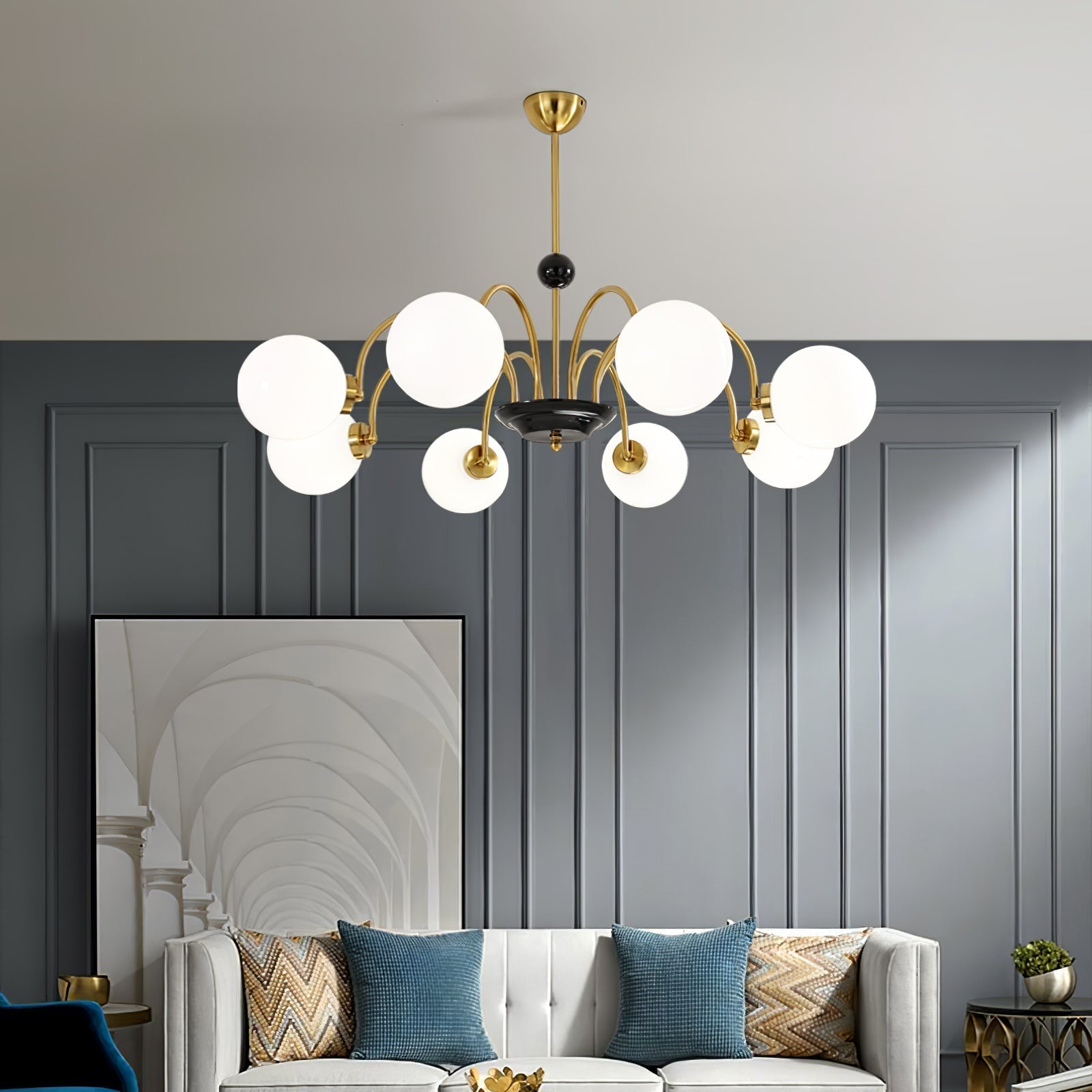 Lustra Chandelier Cadre en Tige et Blanc - Neutralighting