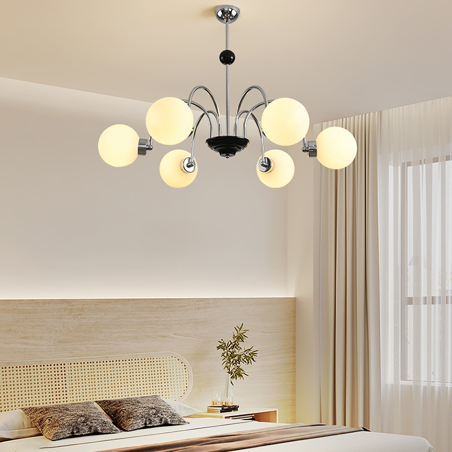 Lustra Chandelier Cadre en Tige et Blanc - Neutralighting