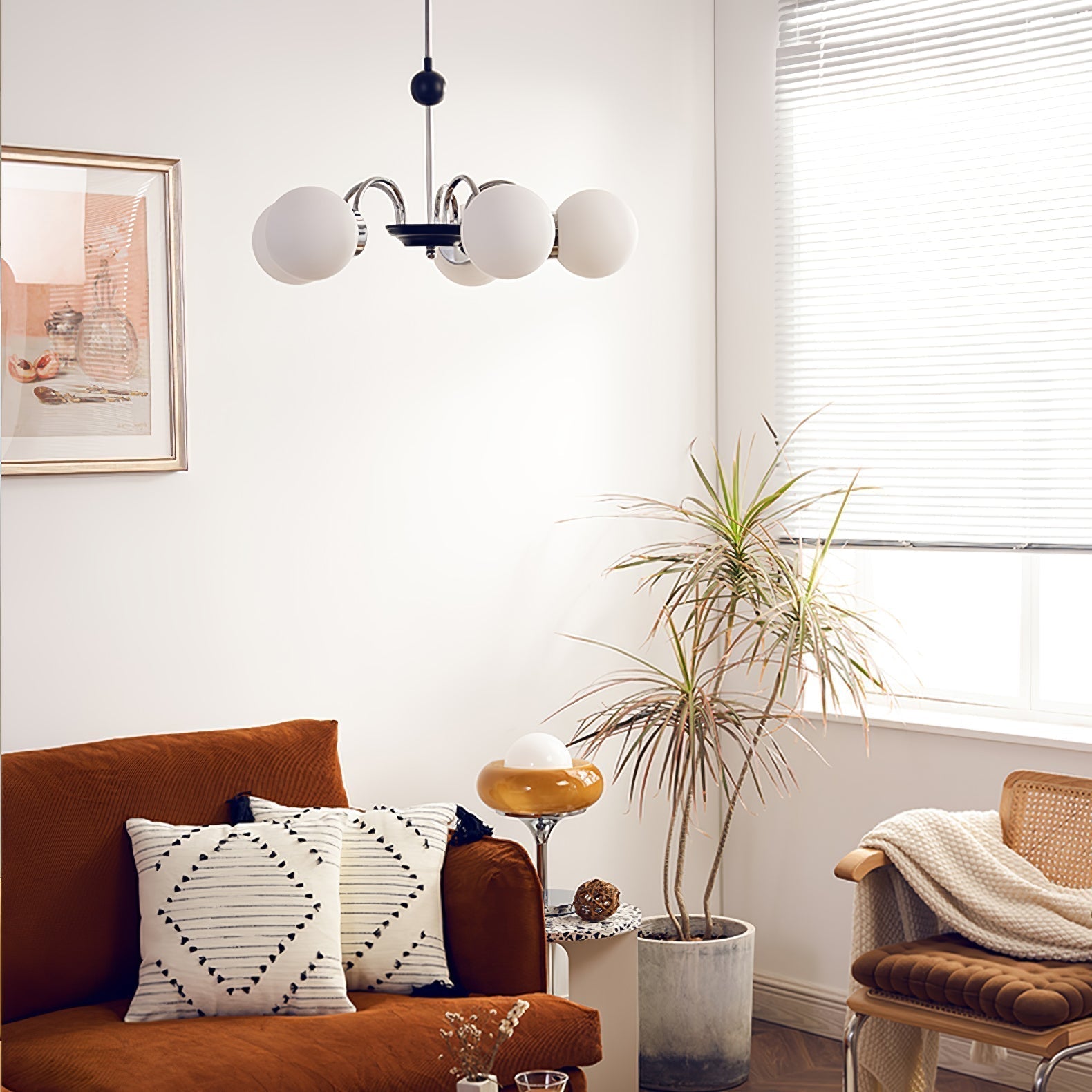 Lustra Chandelier Cadre en Tige et Blanc - Neutralighting