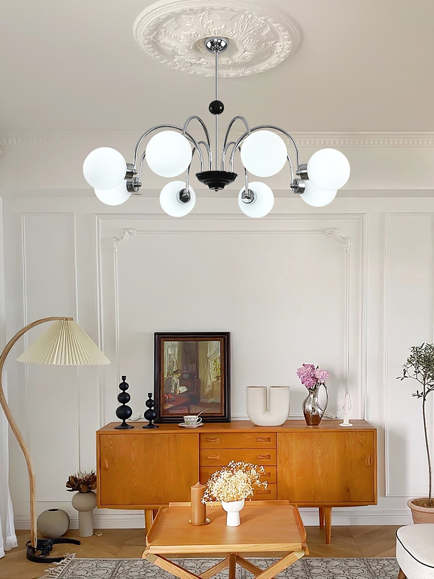 Lustra Chandelier Cadre en Tige et Blanc - Neutralighting