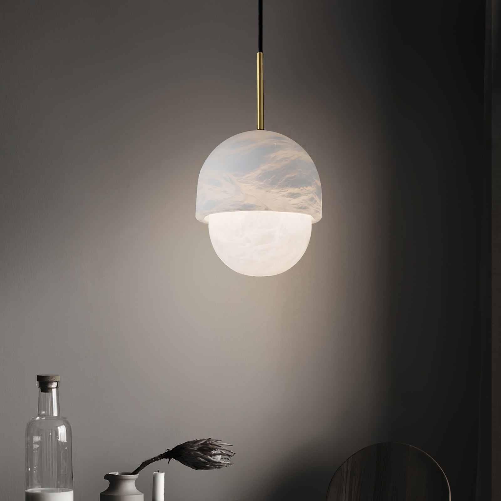 Aurzorus Modern Minimalist Art Alabaster Pendant Light - Lamp Copper