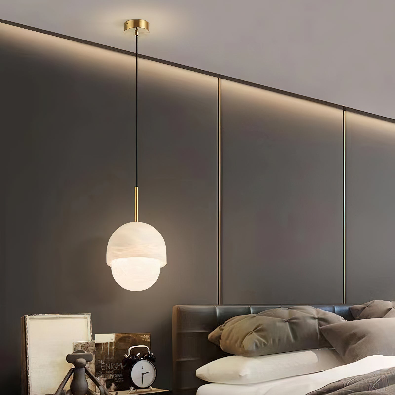 Aurzorus Modern Minimalist Art Alabaster Pendant Light - Lamp Copper