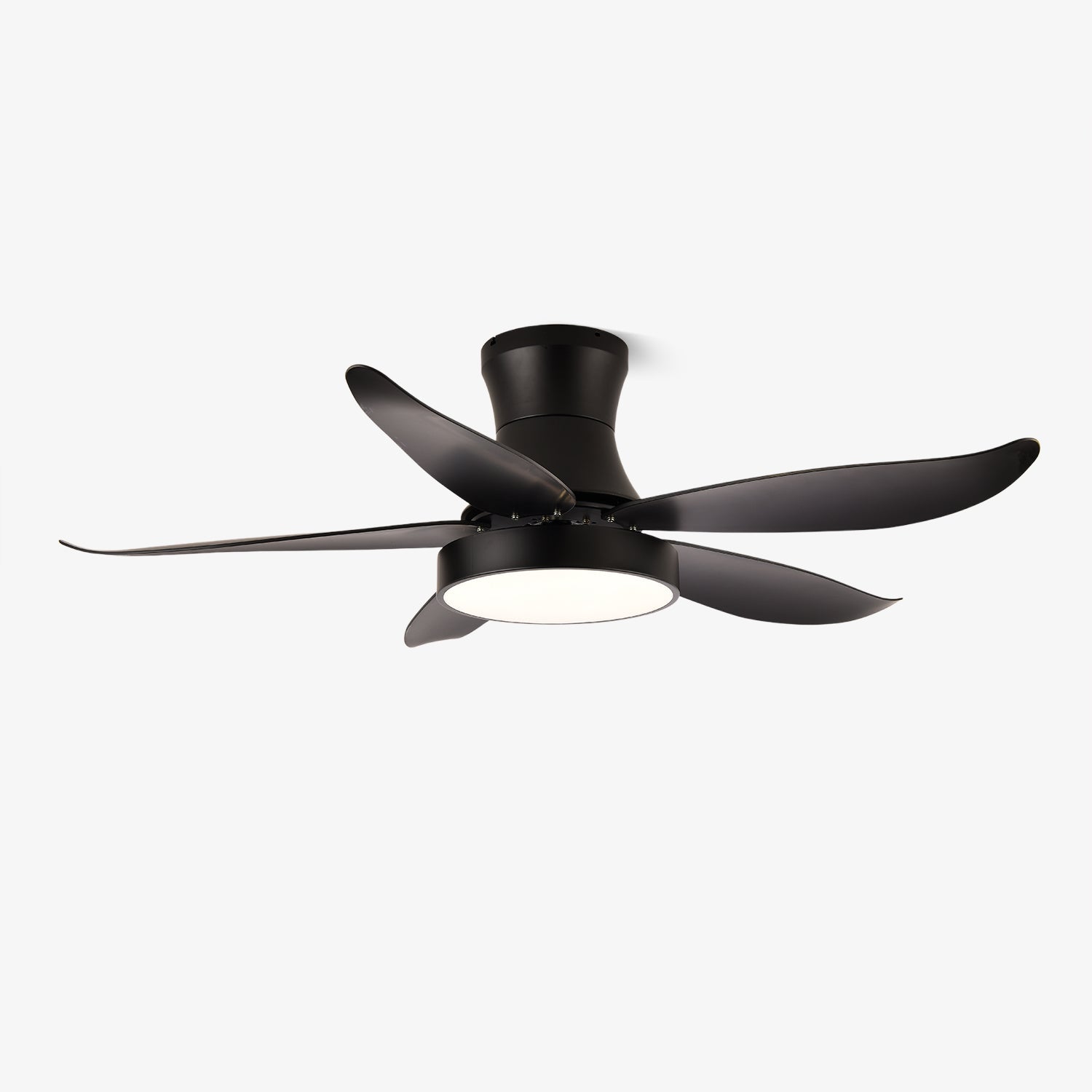 Plafonnier ventilateur Jada noir moderne avec sa finition d'abat-jour blanche