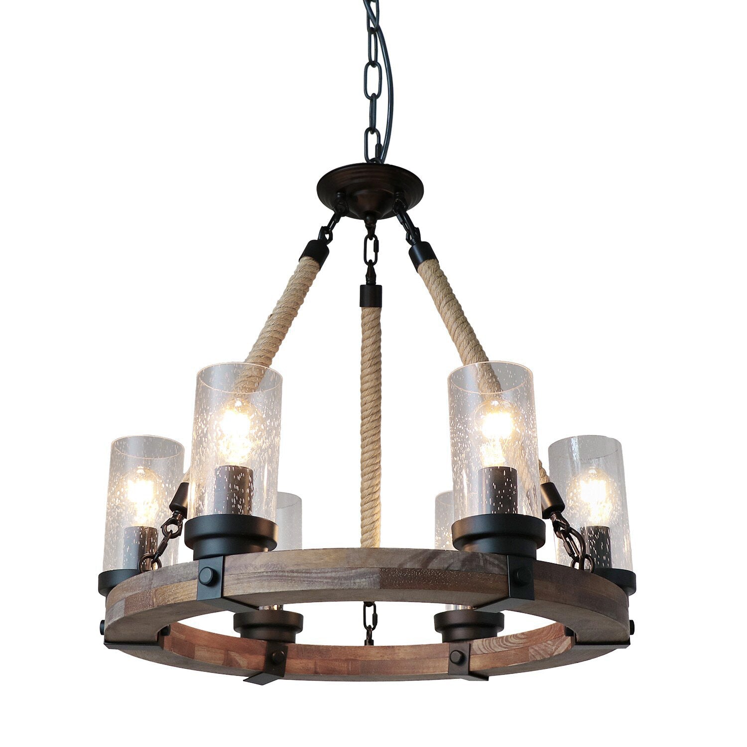 Zomiria Vintage Industrial Wagon Wheel Wooden Chandelier - Lamp Copper