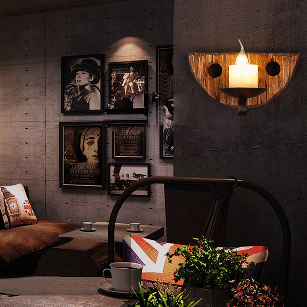 Epoch Applique Murale Chandelle Vintage Métal Bois Marron Chambre à Coucher/Salon - Neutralighting