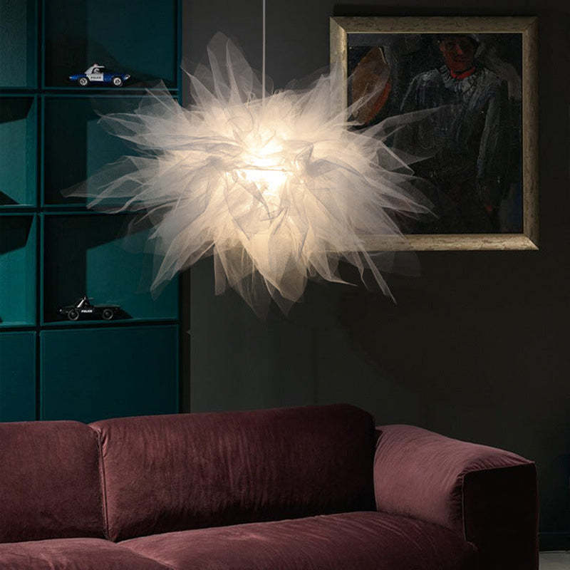 Arisha Suspension Moderne en Forme de Fleur, Tissu, Blanc, Salon/Chambre à Coucher - Neutralighting