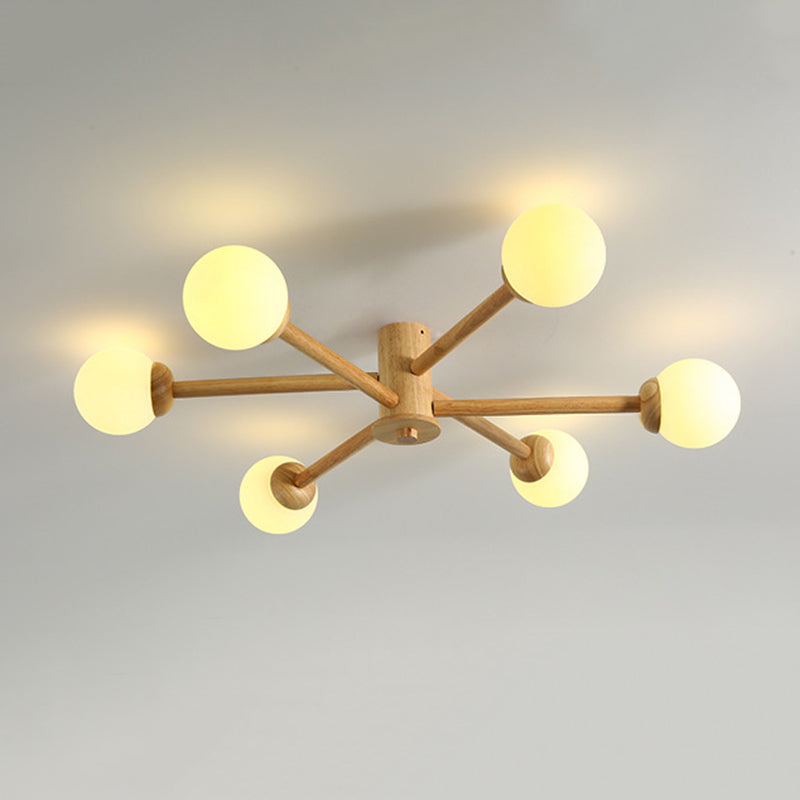 Muto Plafonnier Boule Moderne, Bois/Verre, Bois, Salon - Neutralighting