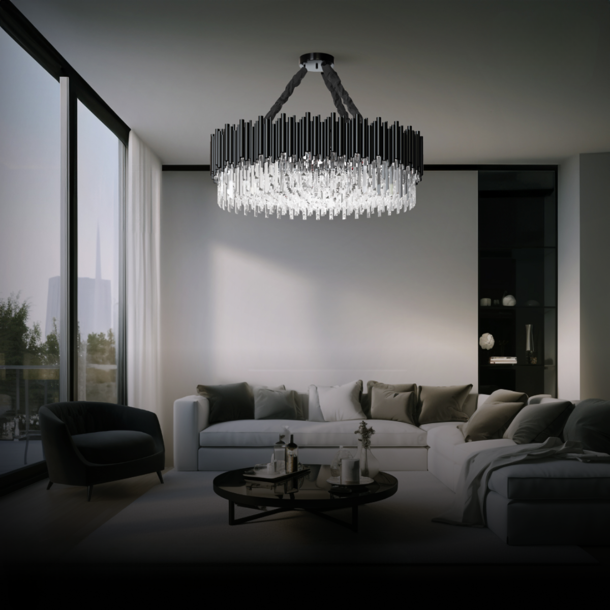 Kristy Suspension LED Industrielle Noir Cylindrique En Verre/Métal Salon