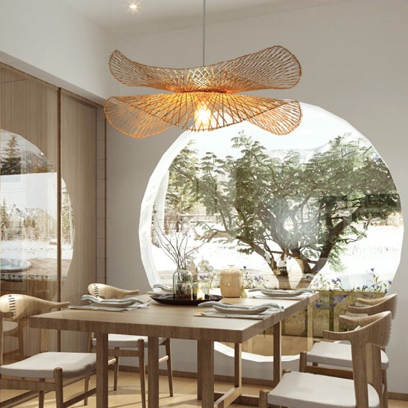 Ritta Suspension Linéaire Vintage, Rotin, Bois, Salon - Neutralighting