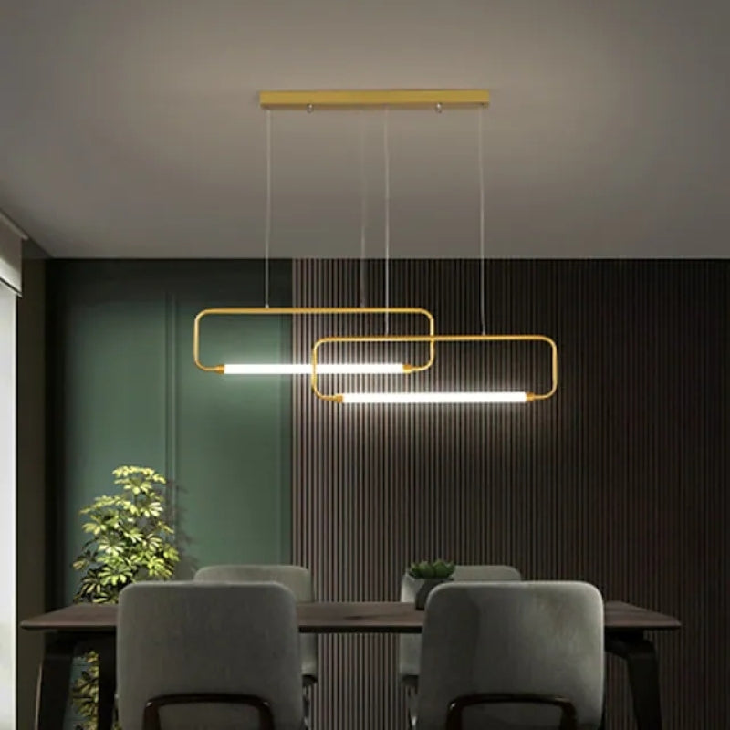 Arisha Suspension Luminaires Rectangulaire LED, Métal, Noir/Or, Salle à Manger - Neutralighting
