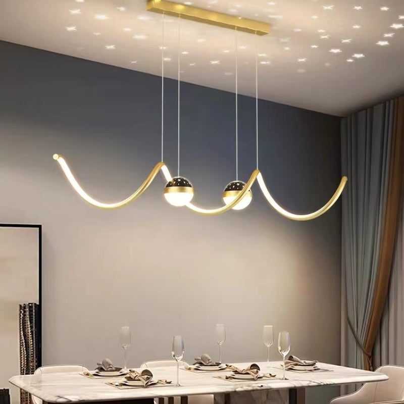 Arisha Suspension Linéaire Nordique, Métal/Acrylique, Noir/Blanc/Doré, Salon - Neutralighting