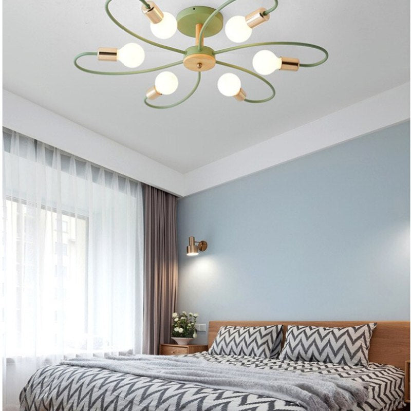 Aria Plafonnier Fleur Nordique, Metal/Verre, Vert/Gris, Chambre