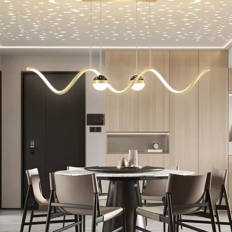 Arisha Suspension Linéaire Nordique, Métal/Acrylique, Noir/Blanc/Doré, Salon - Neutralighting