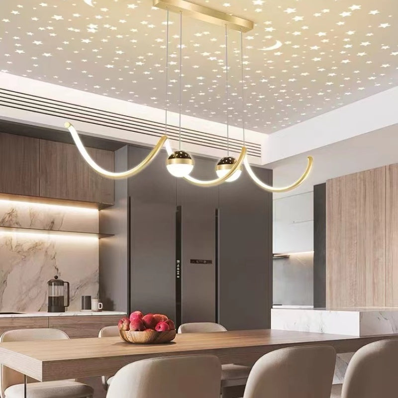 Arisha Suspension Linéaire Nordique, Métal/Acrylique, Noir/Blanc/Doré, Salon - Neutralighting