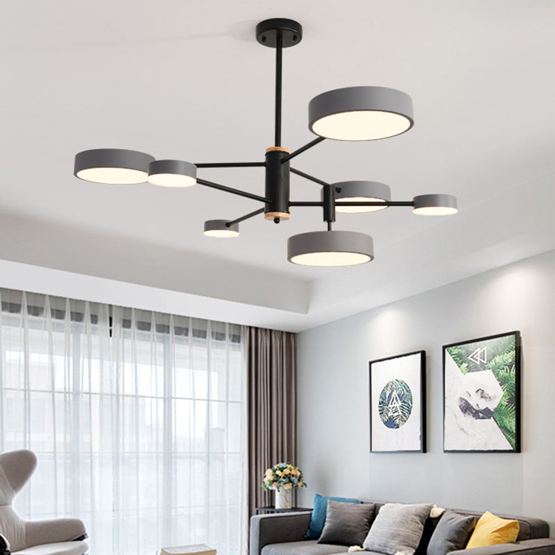 Arisha Suspension Ronde/Linéaire Moderne, Métal/Bois, Doré/Blanc/Gris, Salon - Neutralighting