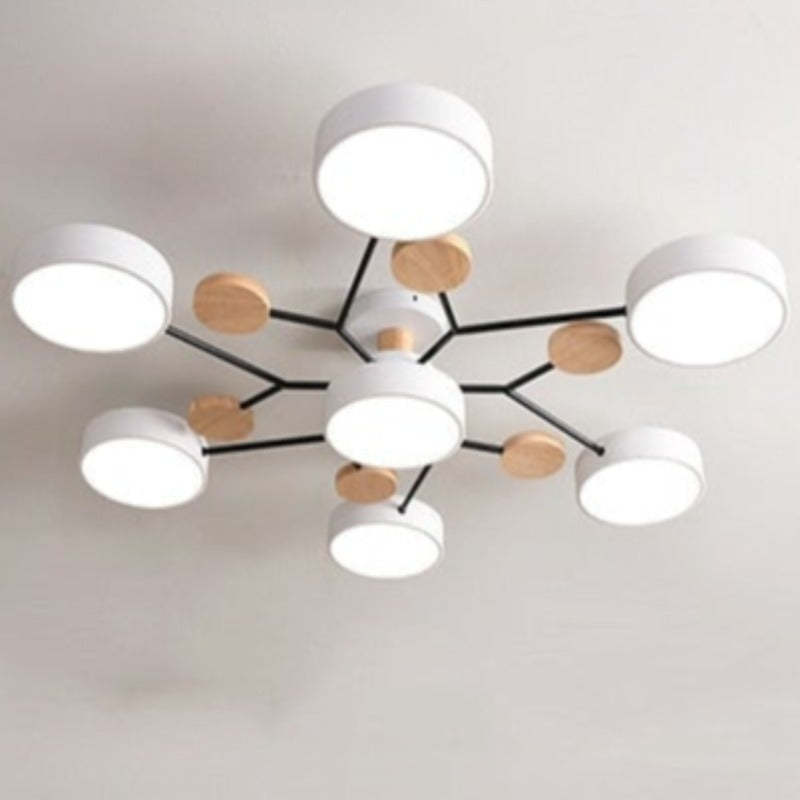 Arisha Plafonnier Rond Moderne, Métal/Bois, Blanc/Vert/Gris, Salon - Neutralighting