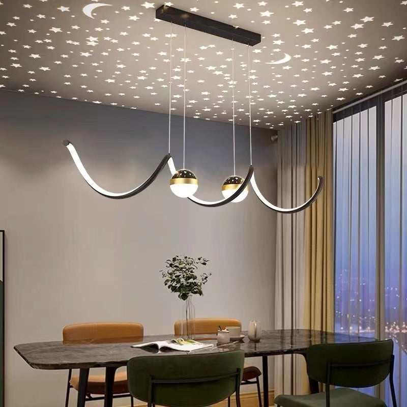 Arisha Suspension Linéaire Nordique, Métal/Acrylique, Noir/Blanc/Doré, Salon - Neutralighting