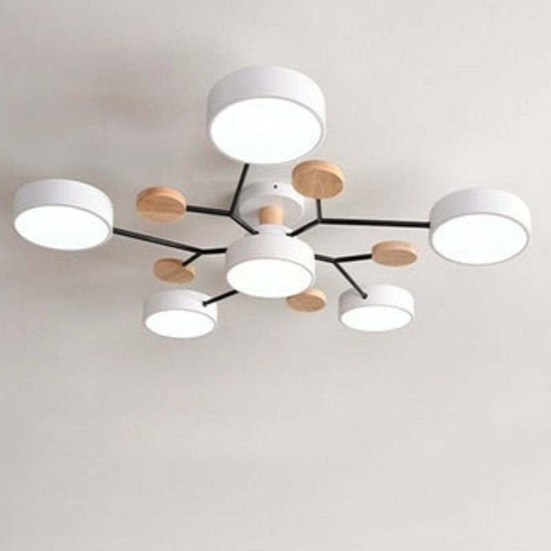 Arisha Plafonnier Rond Moderne, Métal/Bois, Blanc/Vert/Gris, Salon - Neutralighting